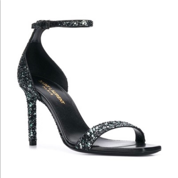 Saint Laurent Midnight Amber Glitter Sandals - Picture 1 of 4